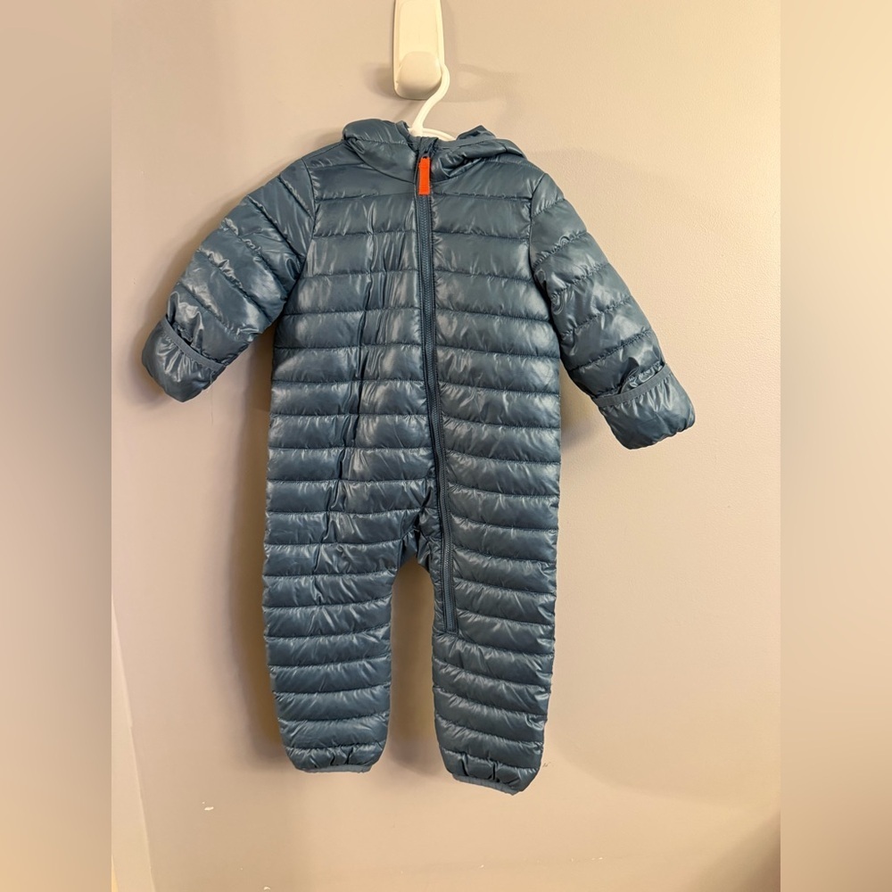 Primary Blue Quilted Baby Snowsuit Puffer One Piece Hooded Infant 6-12 Months